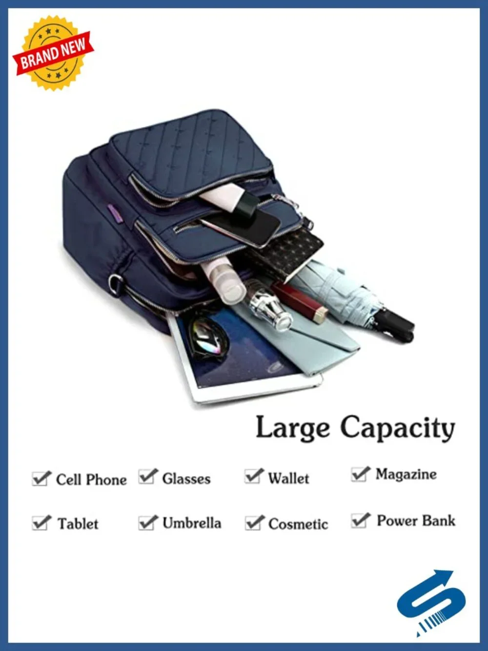 Women's Fashion Backpack with USB Charging Port Nylon Daypack for Work Travel